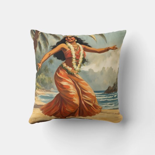 ヴィンテージスタイルハワイアン旅行フラガール踊り クッション (裏面)