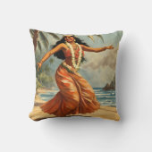 ヴィンテージスタイルハワイアン旅行フラガール踊り クッション (正面)