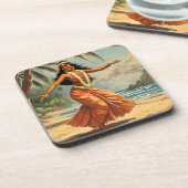 ヴィンテージスタイルハワイアン旅行フラガール踊り コースター (左側)