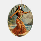 ヴィンテージスタイルハワイアン旅行フラガール踊り セラミックオーナメント (右)