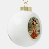 ヴィンテージスタイルハワイアン旅行フラガール踊り セラミックボールオーナメント (左)