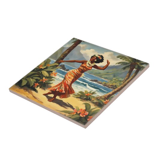 ヴィンテージスタイルハワイアン旅行フラガール踊り タイル (側面)