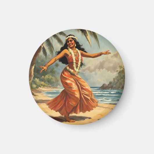 ヴィンテージスタイルハワイアン旅行フラガール踊り マグネット (正面)
