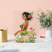 ヴィンテージスタイルハワイトラベルホノルルフラガール アクリルサイン (ウェディング)