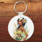 ヴィンテージスタイルハワイトラベルホノルルフラガール キーホルダー (正面)