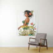 ヴィンテージスタイルハワイトラベルホノルルフラガール タペストリー (インサイチュ)