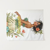 ヴィンテージスタイルハワイトラベルホノルルフラガール タペストリー (正面(横))