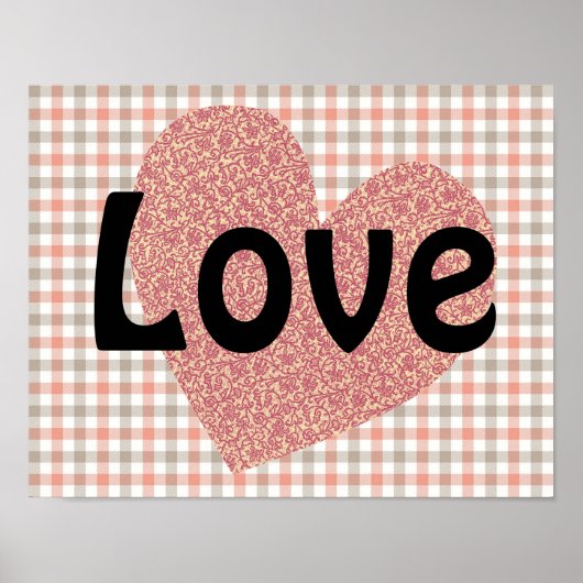 ヴィンテージスタイルハートとラブアートポスターinピンク ポスター (正面)