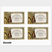 ヴィンテージスタイルバタフライイラストレーション蔵書票 長方形シール (シート)