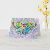 ヴィンテージスタイルバタフライカラフルオンパターンアート カード (黄色い花)