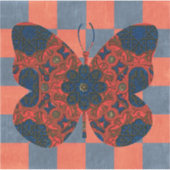 ヴィンテージスタイルバタフライ市松模様にスクエアステッカー シール (正面)