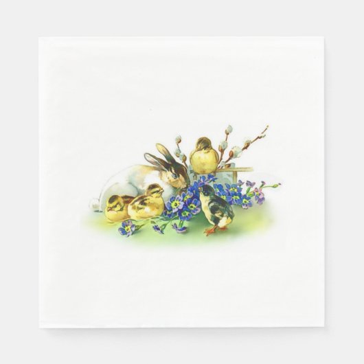 ヴィンテージスタイルバニー&シックズイースター紙ナプキンス スタンダードランチョンナプキン (正面)