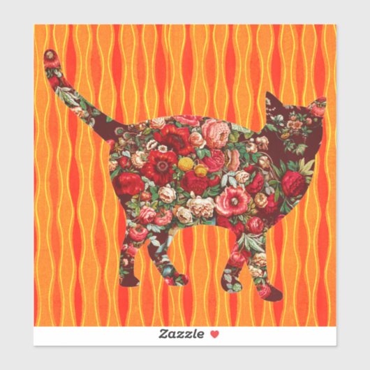 ヴィンテージスタイルバラフローラアートキャットラージシール シール (シート)