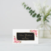 ヴィンテージスタイルバラ淡い色のピンクフローラ金ゴールドハート 名刺 (スタンド正面)