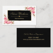 ヴィンテージスタイルバラ淡い色のピンクフローラ金ゴールドハート 名刺 (正面/裏面)