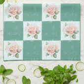 ヴィンテージスタイルバラ緑茶市松模様にタオル キッチンタオル (折り畳み)