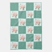 ヴィンテージスタイルバラ緑茶市松模様にタオル キッチンタオル (縦)