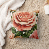 ヴィンテージスタイルバラ&バドイラストレーション クッション (ブランケット)