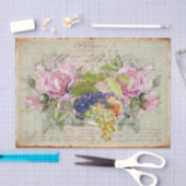 ヴィンテージスタイルバラ、フルーツボウルと古いスクリプト 薄葉紙 (クラフト)