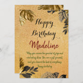 ヴィンテージスタイルバースデーカードゴールデン 招待状 (正面/裏面)