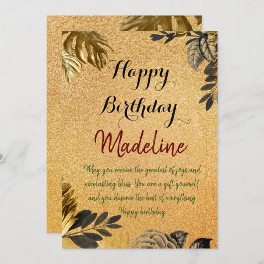 ヴィンテージスタイルバースデーカードゴールデン 招待状 (正面/裏面)