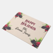 ヴィンテージスタイルパインコーン&ベリークリスマス ドアマット (アングル)