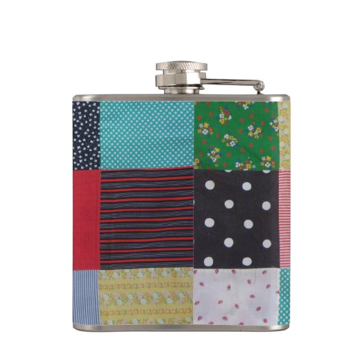 ヴィンテージスタイルパッチワークファブリックデザインカラフル フラスク (裏面)