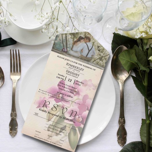 ヴィンテージスタイルパープルオーキッドフォトメールWebサイト オールインワン招待状