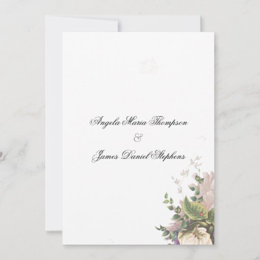 ヴィンテージスタイルパープルグリーンアイボリー結婚フローラ 招待状 (裏面)