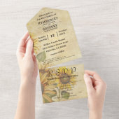 ヴィンテージスタイルヒマワリinイエロークリームメール オールインワン招待状 (貼ってはがせる)