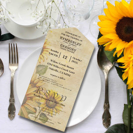 ヴィンテージスタイルヒマワリinイエロークリームメール オールインワン招待状