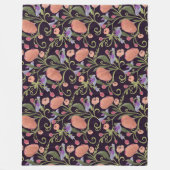 ヴィンテージスタイルピンクとオレンジの花つる植物鳥 フリースブランケット (正面)