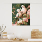 ヴィンテージスタイルピンクのさくらんぼ花 ポスター (キッチン)