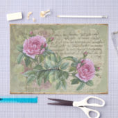 ヴィンテージスタイルピンクのバラ、昆虫とスクリプト 薄葉紙 (クラフト)