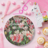 ヴィンテージスタイルピンクの縁付きチューリップ ペーパープレート (パーティー)