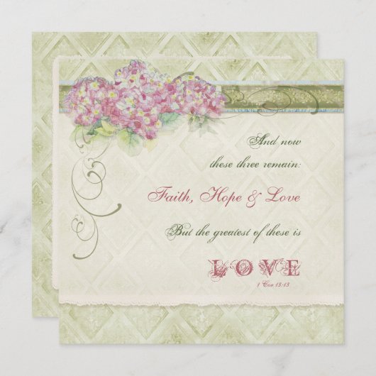 ヴィンテージスタイルピンクアジサイ – 結婚式招待状 招待状 (正面/裏面)