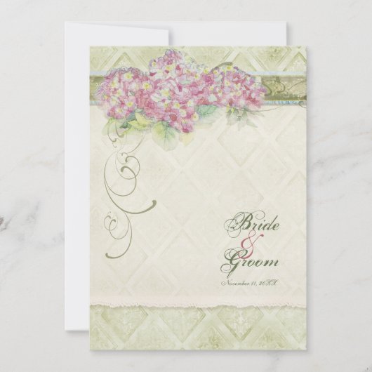 ヴィンテージスタイルピンクアジサイ – 結婚式招待状 招待状 (正面)
