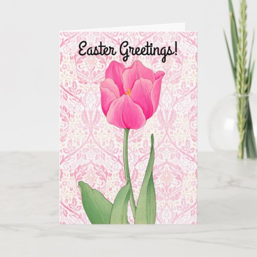 ヴィンテージスタイルピンクチューリップイースターカード サンキューカード (正面)
