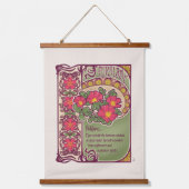 ヴィンテージスタイルピンクフラワードリーム魔法 吊り下げ型タペストリー (正面)