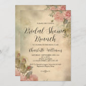 ヴィンテージスタイルピンクローズブライダルシャワーブランチ 招待状 (正面/裏面)