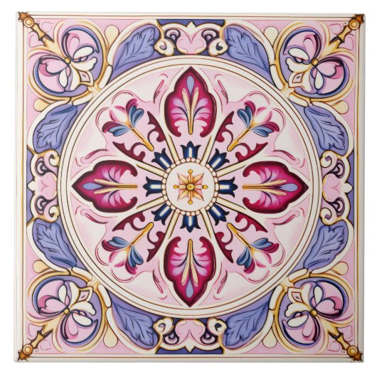 ヴィンテージスタイルピンク&ブルーセラミックタイル タイル (正面)