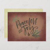 ヴィンテージスタイルピースラブ&ジョイホリデー ポストカード (正面/裏面)