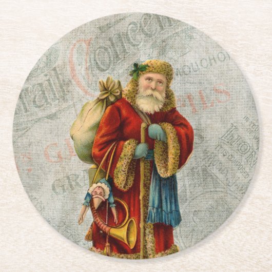ヴィンテージスタイルファーザークリスマスサンタクロース ラウンドペーパーコースター (正面)