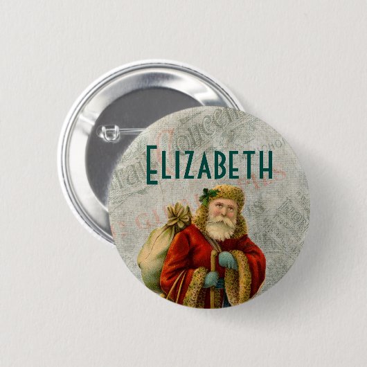 ヴィンテージスタイルファーザークリスマスサンタクロース 缶バッジ (正面&裏面)