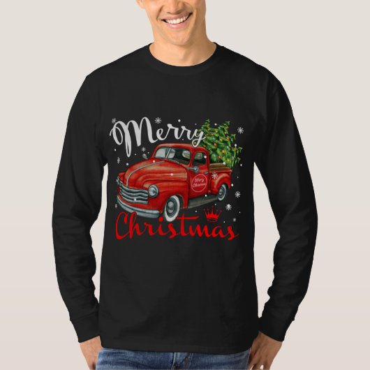 ヴィンテージスタイルファームレッドトラッククリスマスツリー Tシャツ (正面)