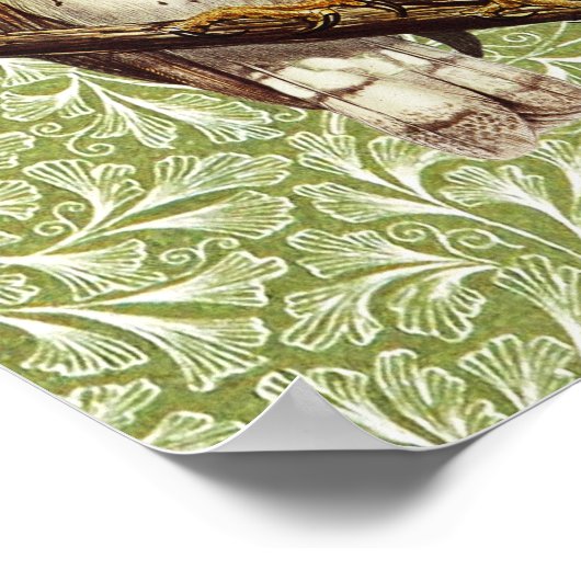 ヴィンテージスタイルフクロウの鳥が緑のポスターアートに ポスター (角)