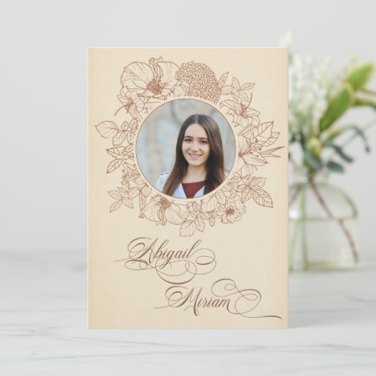 ヴィンテージスタイルフラワーヘブライこうもりミツバ招待状 招待状 (スタンド正面)