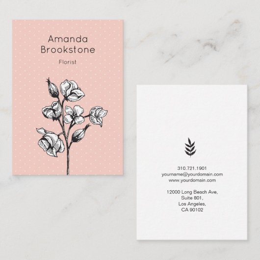 ヴィンテージスタイルフラワー名刺 – ピンク 名刺 (正面/裏面)