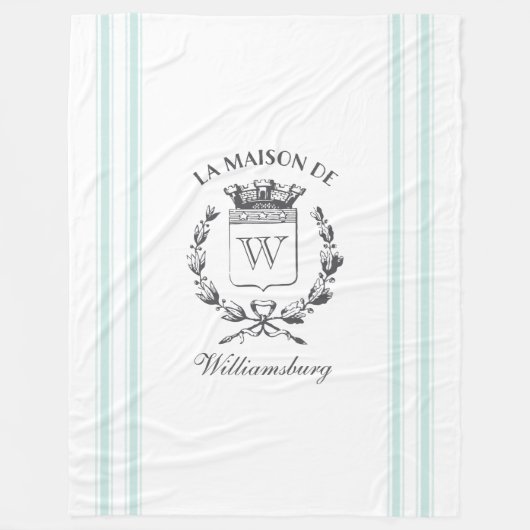 ヴィンテージスタイルフランスのアクアブルーチッキングテープクレスト フリースブランケット (正面)