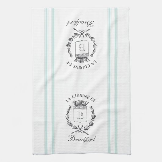 ヴィンテージスタイルフランスのサック名前をカスタムする及びモノグラム キッチンタオル (縦)